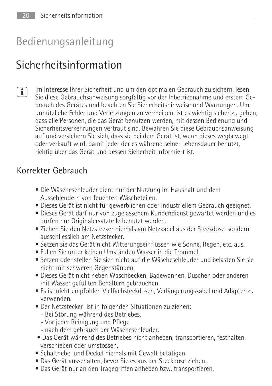 Bedienungsanleitung sicherheitsinformation | AEG SV5028 User Manual | Page 20 / 98