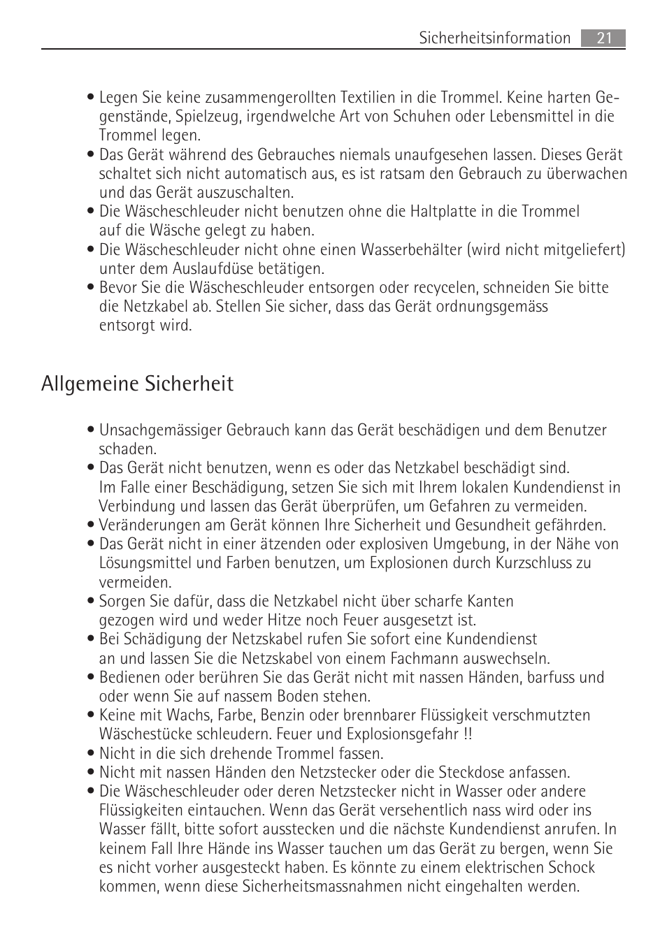 Allgemeine sicherheit | AEG SV5028 User Manual | Page 21 / 98