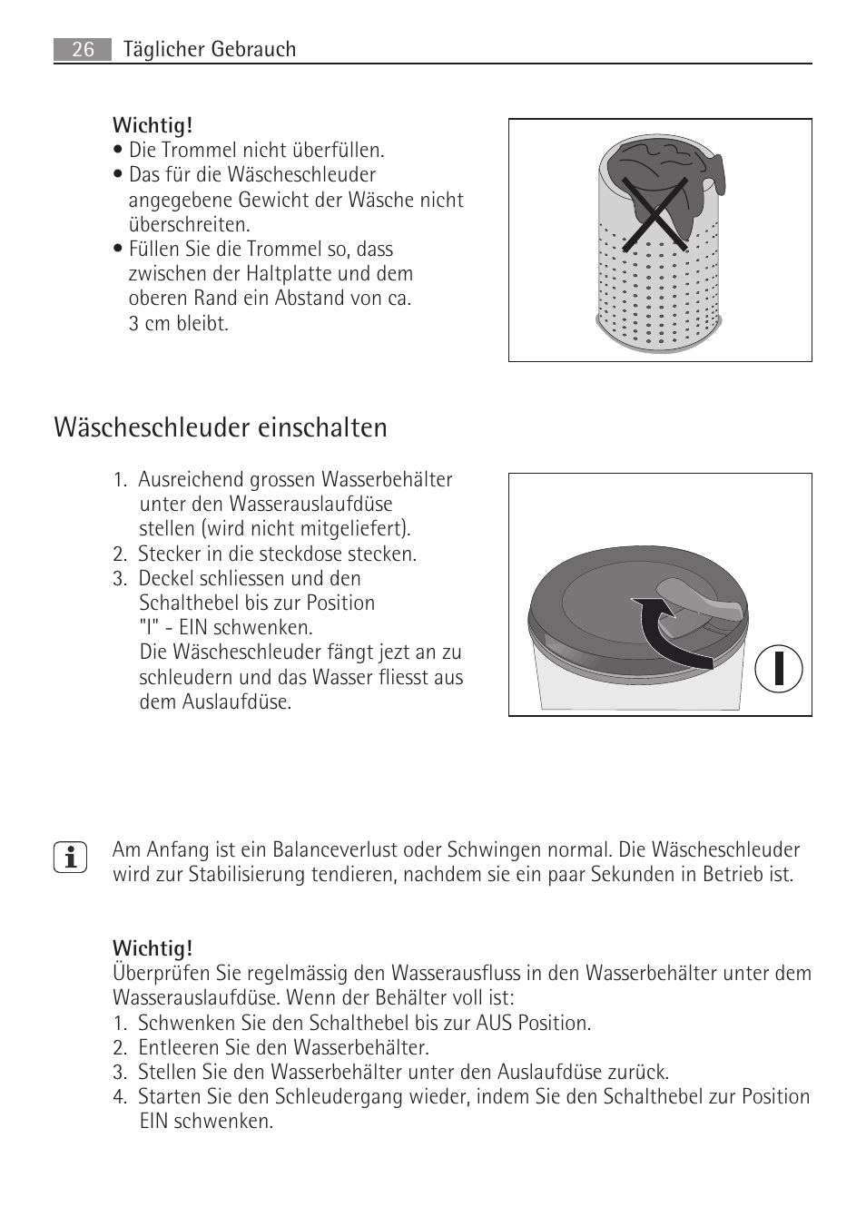Wäscheschleuder einschalten | AEG SV5028 User Manual | Page 26 / 98