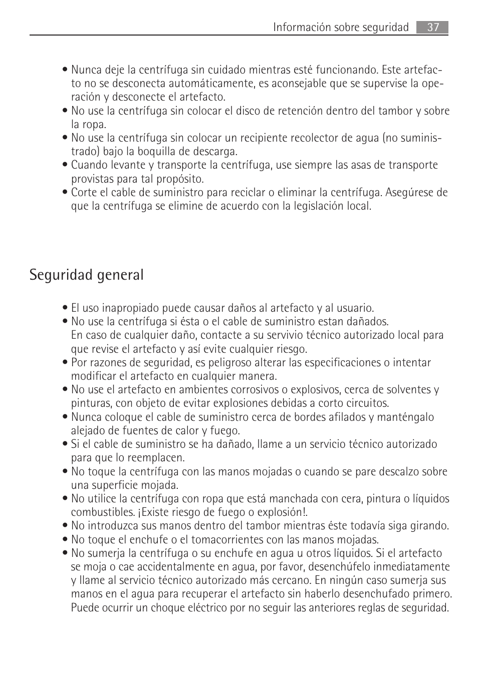 Seguridad general | AEG SV5028 User Manual | Page 37 / 98