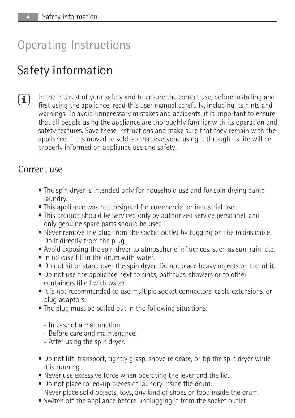 Operating instructions safety information | AEG SV5028 User Manual | Page 4 / 98