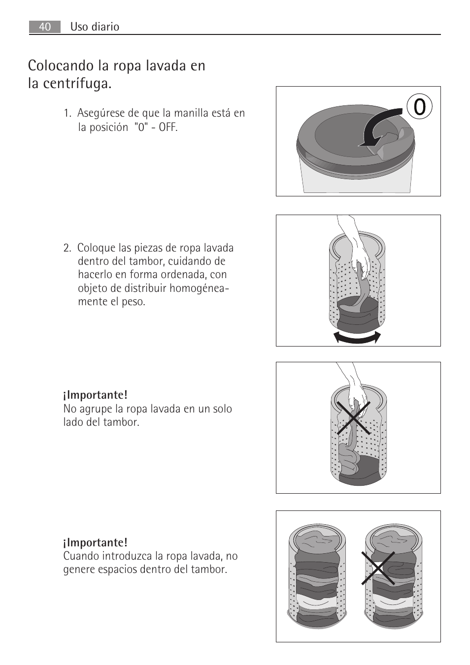 Colocando la ropa lavada en la centrífuga | AEG SV5028 User Manual | Page 40 / 98