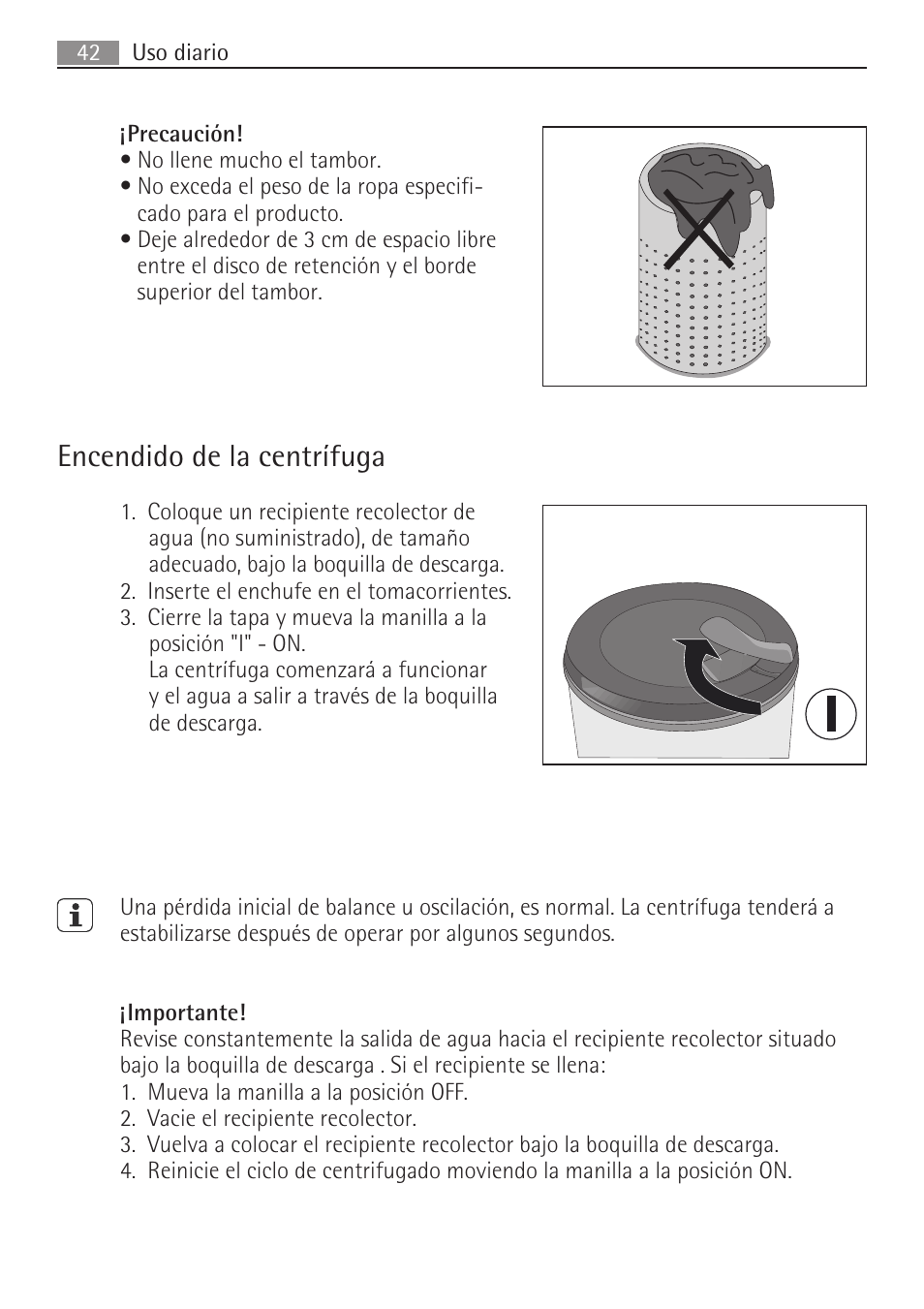 Encendido de la centrífuga | AEG SV5028 User Manual | Page 42 / 98