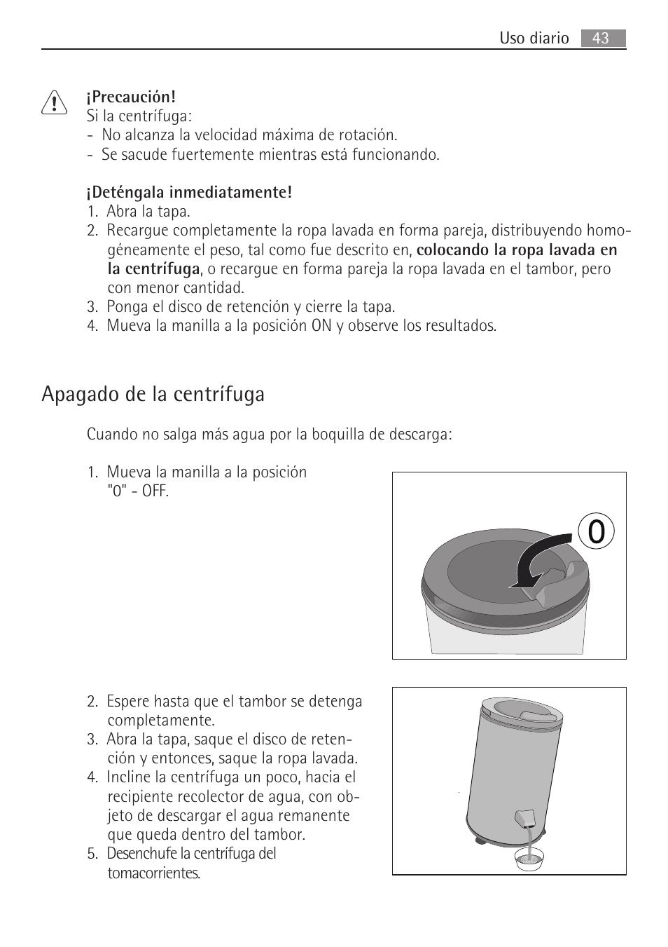 Apagado de la centrífuga | AEG SV5028 User Manual | Page 43 / 98