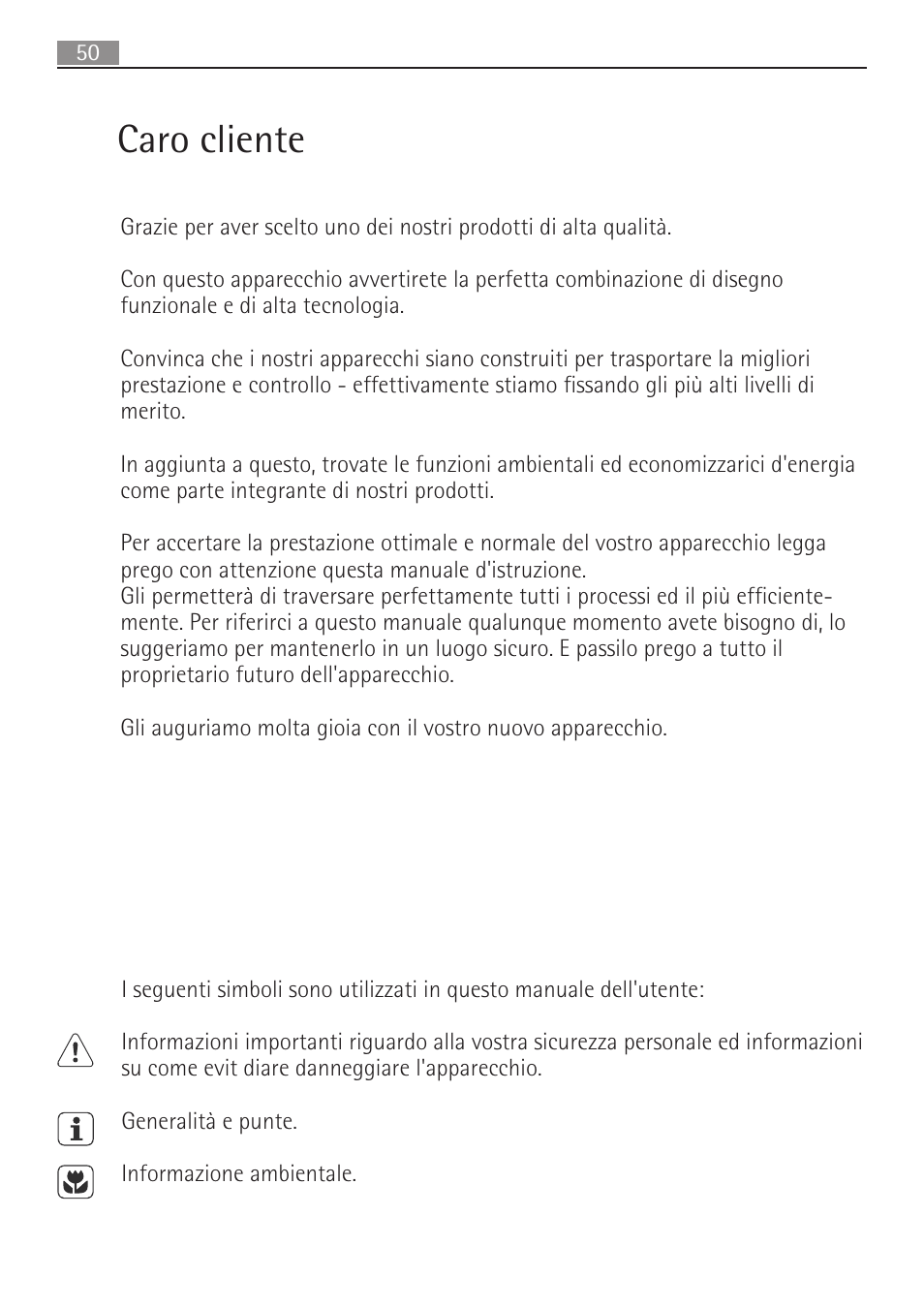 Caro cliente | AEG SV5028 User Manual | Page 50 / 98