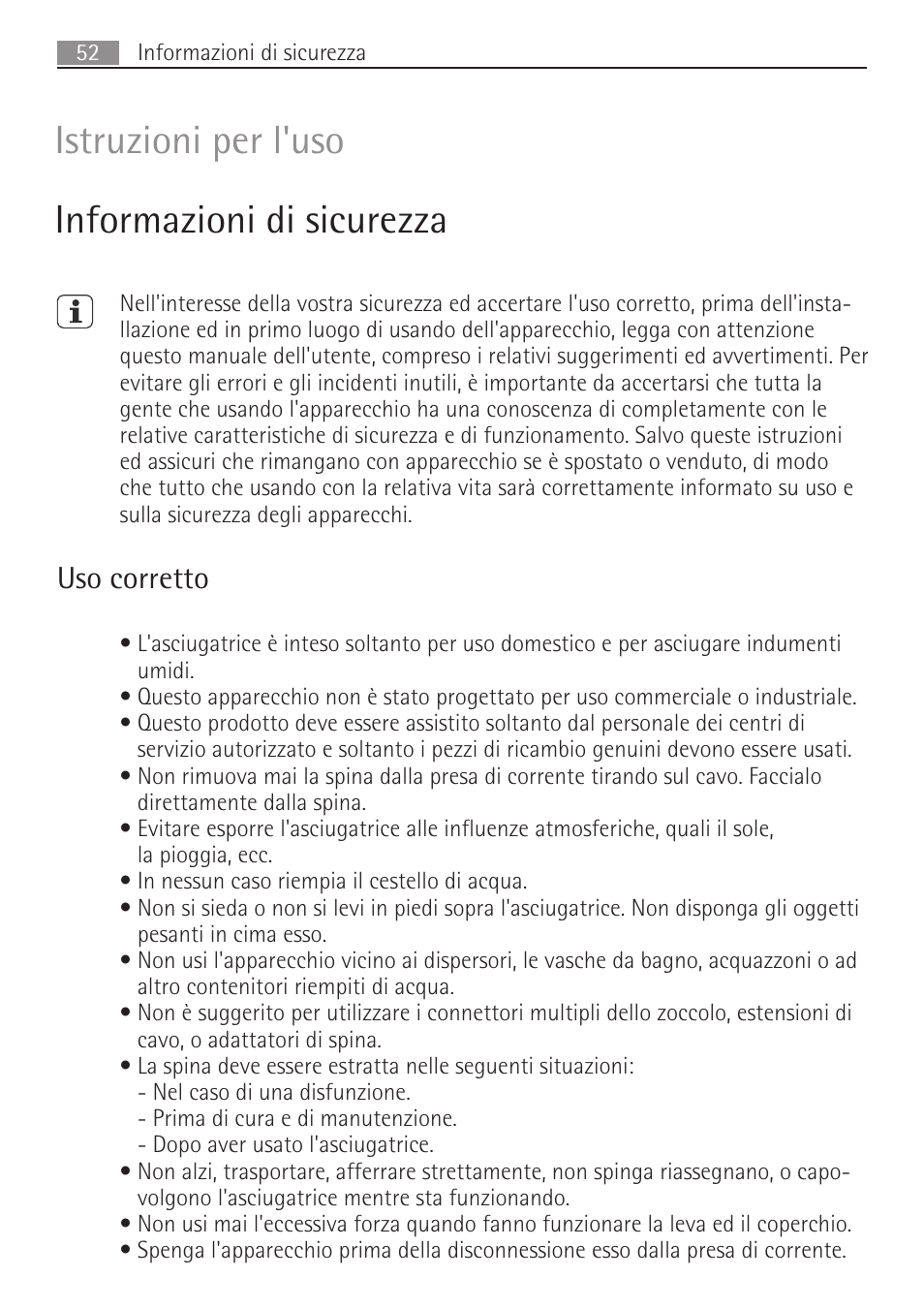 Istruzioni per l'uso informazioni di sicurezza | AEG SV5028 User Manual | Page 52 / 98