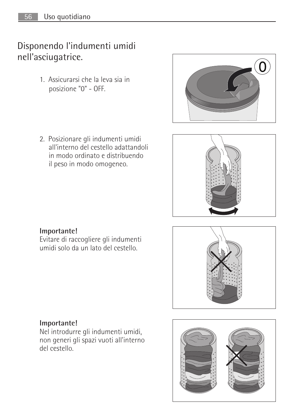 Disponendo l'indumenti umidi nell'asciugatrice | AEG SV5028 User Manual | Page 56 / 98
