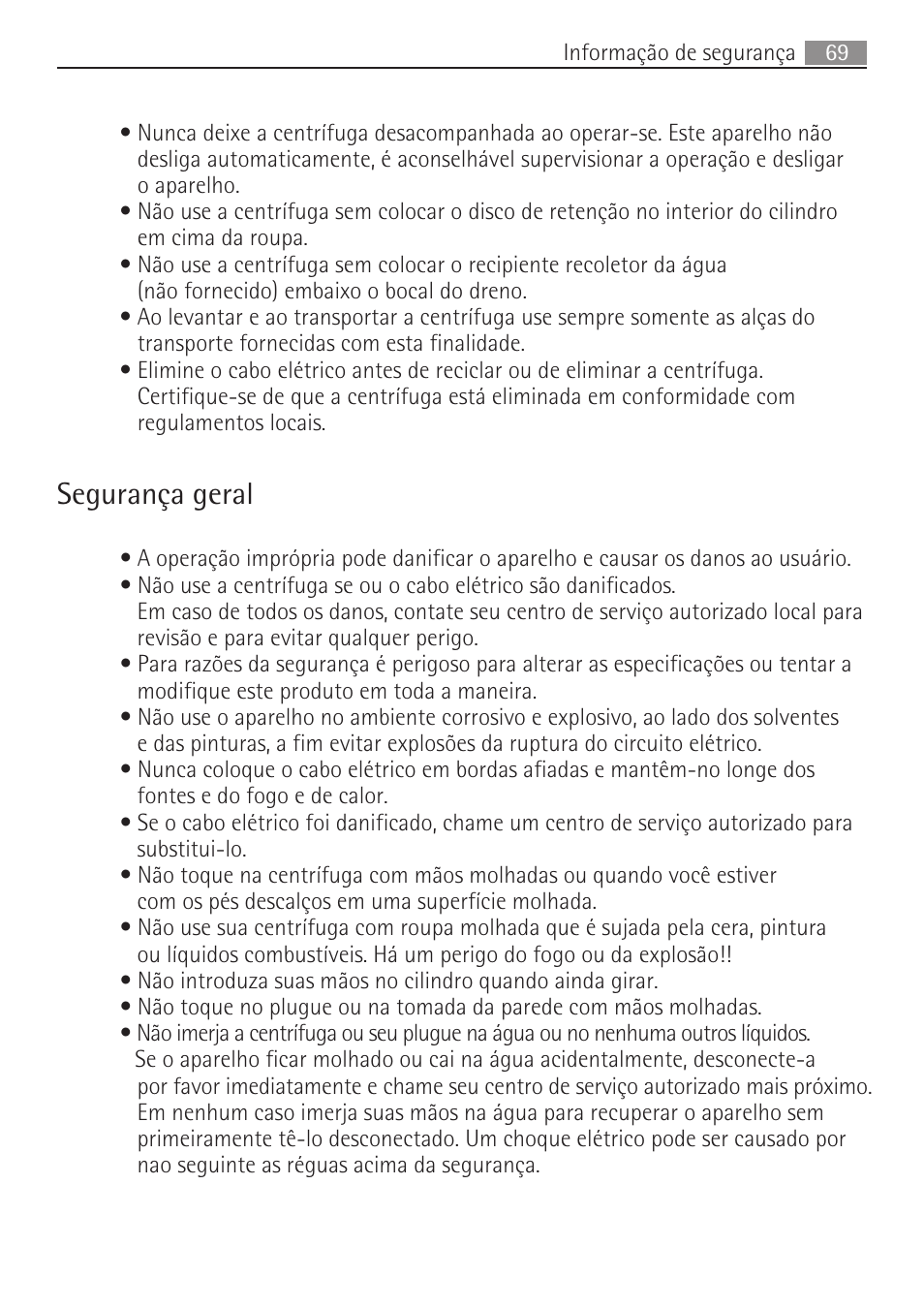 Segurança geral | AEG SV5028 User Manual | Page 69 / 98