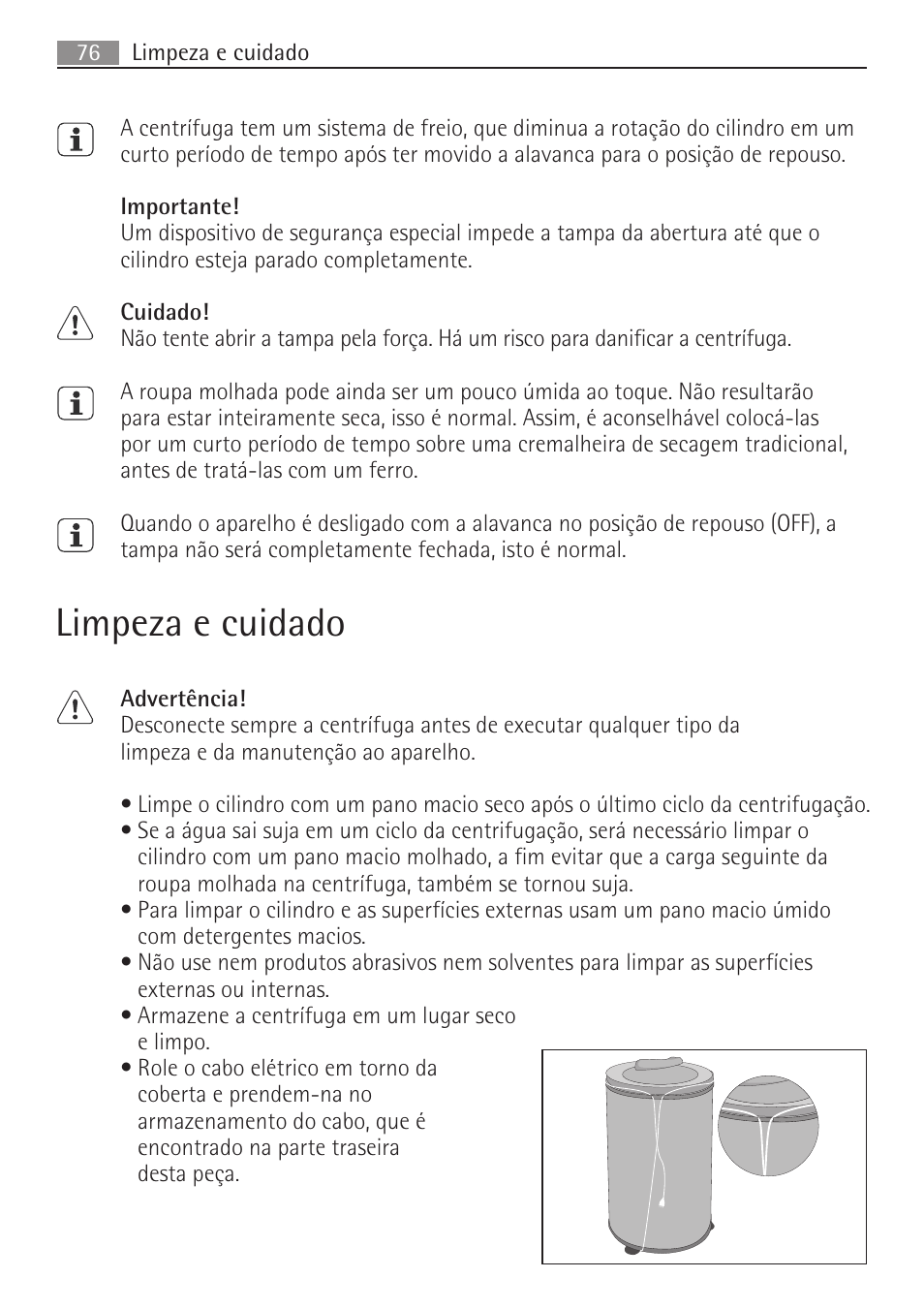 Limpeza e cuidado | AEG SV5028 User Manual | Page 76 / 98