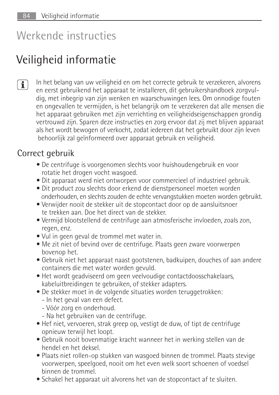 Werkende instructies veiligheid informatie | AEG SV5028 User Manual | Page 84 / 98