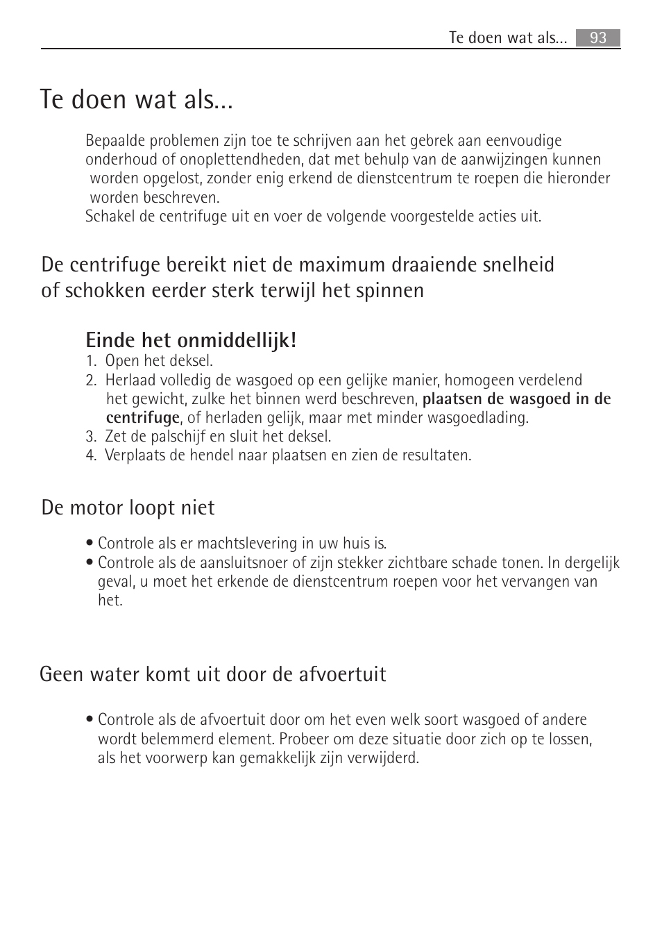 Te doen wat als | AEG SV5028 User Manual | Page 93 / 98