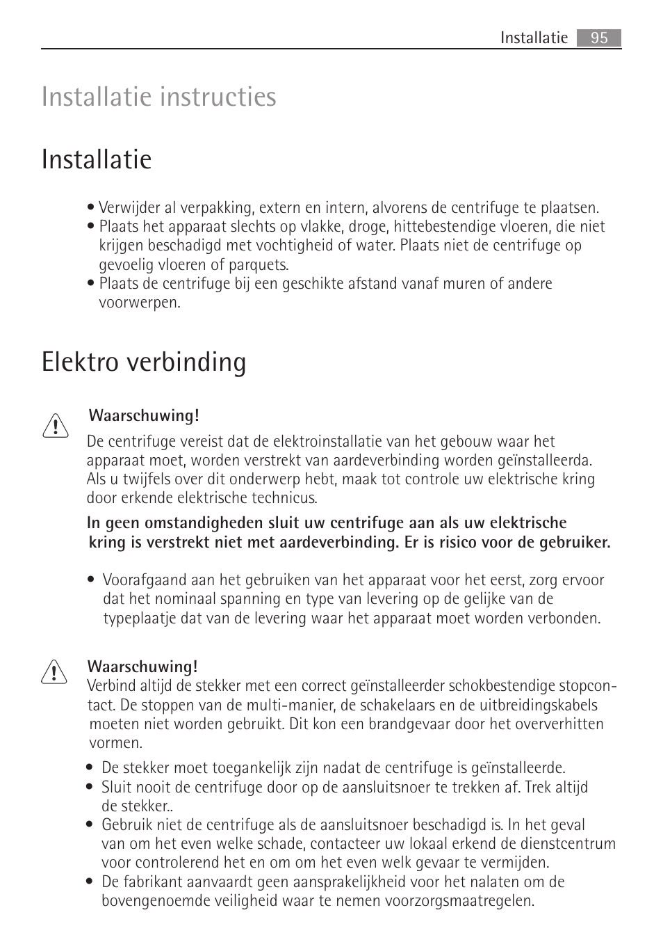 Installatie instructies installatie, Elektro verbinding | AEG SV5028 User Manual | Page 95 / 98