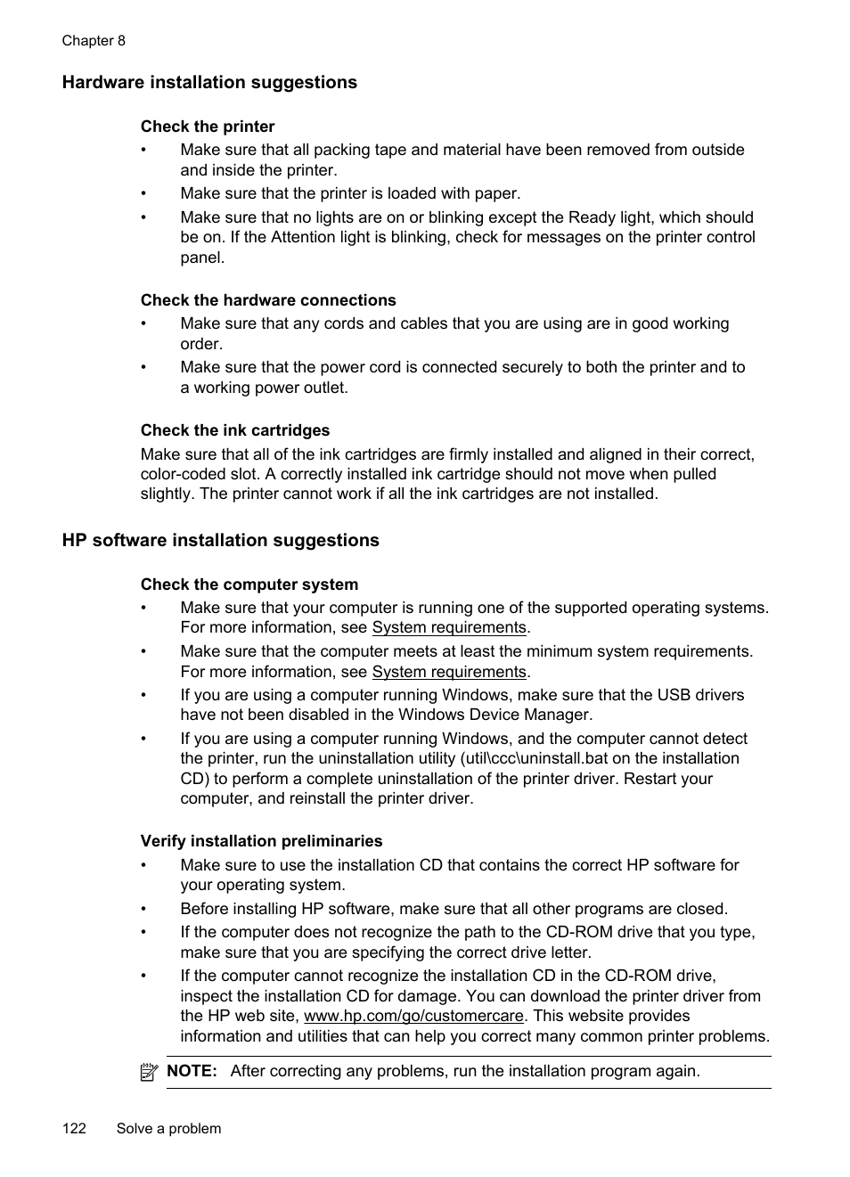 Hardware installation suggestions, Hp software installation suggestions | HP Officejet 6600 e-All-in-One Printer - H711a H711g User Manual | Page 126 / 216