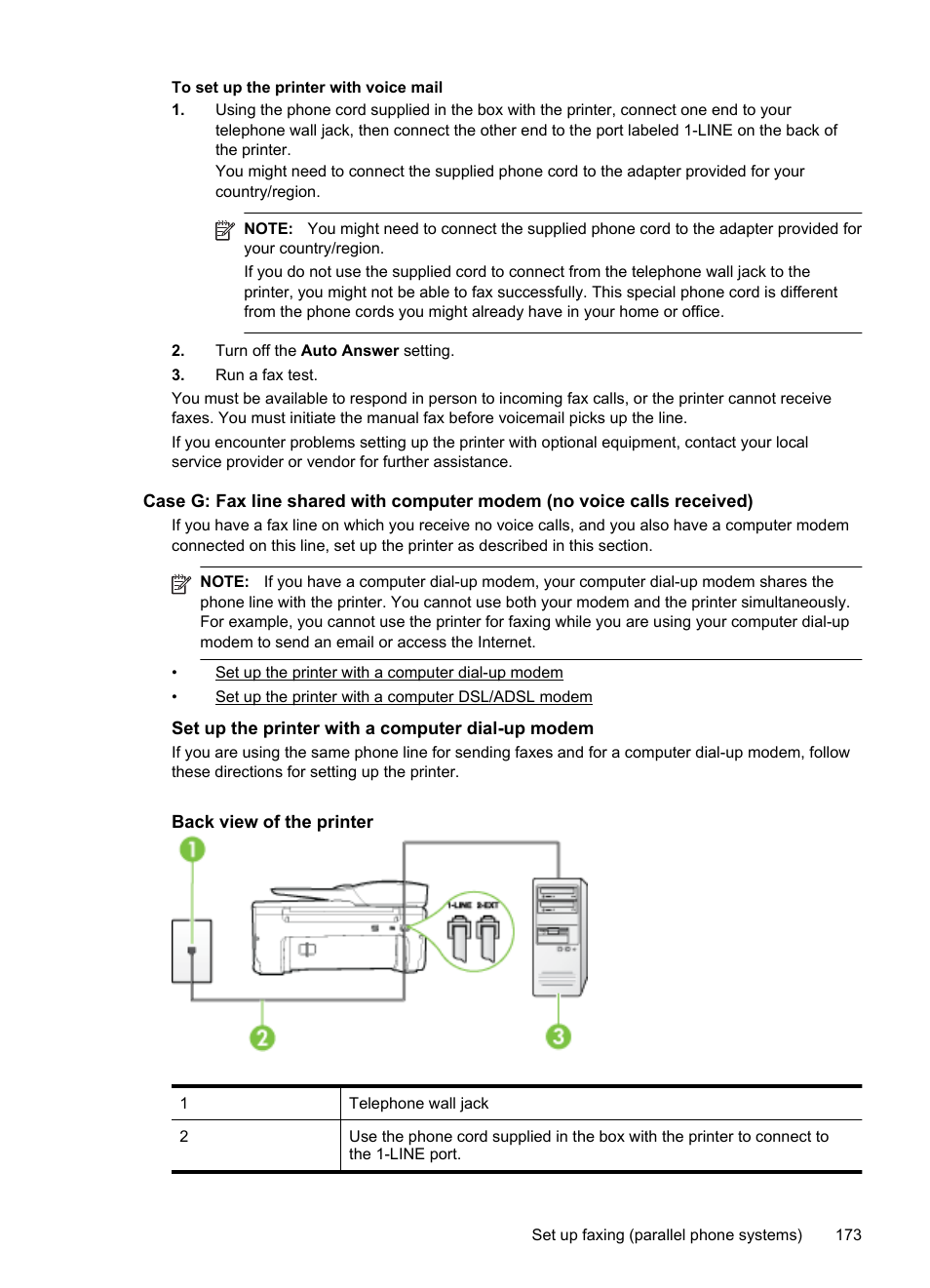 Set up the printer with a computer dial-up modem | HP Officejet 6600 e-All-in-One Printer - H711a H711g User Manual | Page 177 / 216