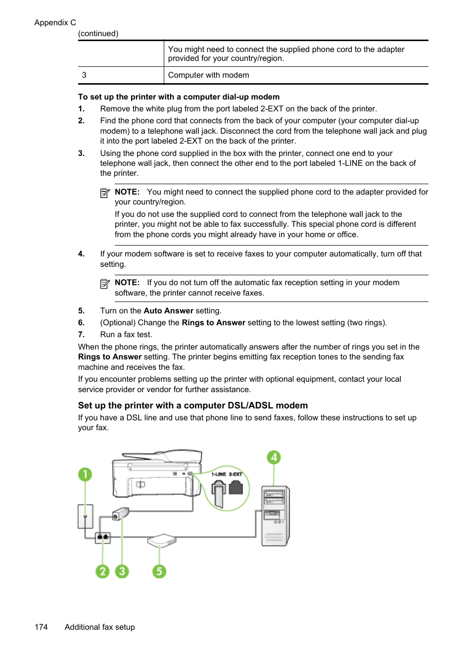 Set up the printer with a computer dsl/adsl modem | HP Officejet 6600 e-All-in-One Printer - H711a H711g User Manual | Page 178 / 216