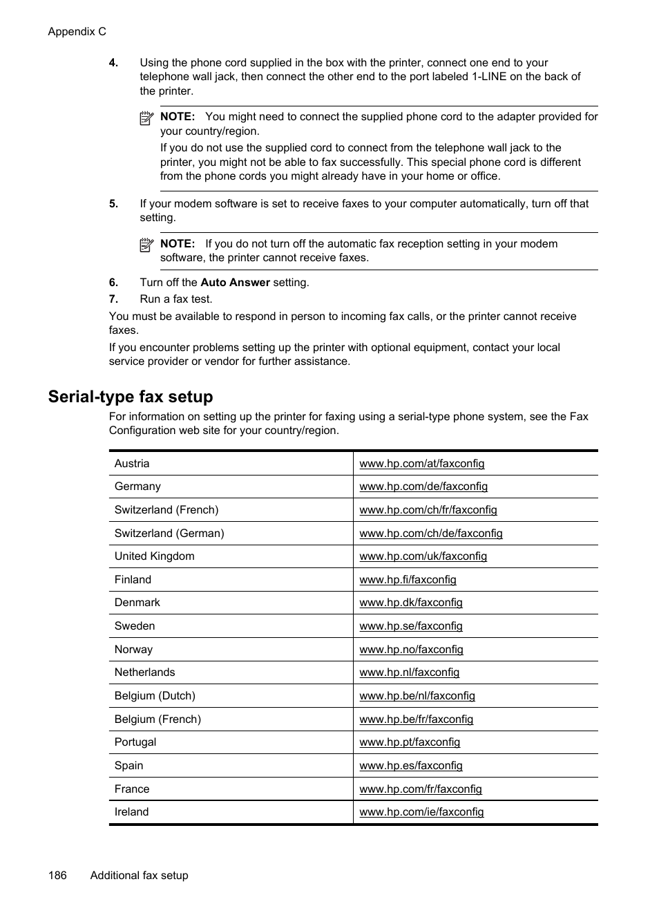 Serial-type fax setup | HP Officejet 6600 e-All-in-One Printer - H711a H711g User Manual | Page 190 / 216