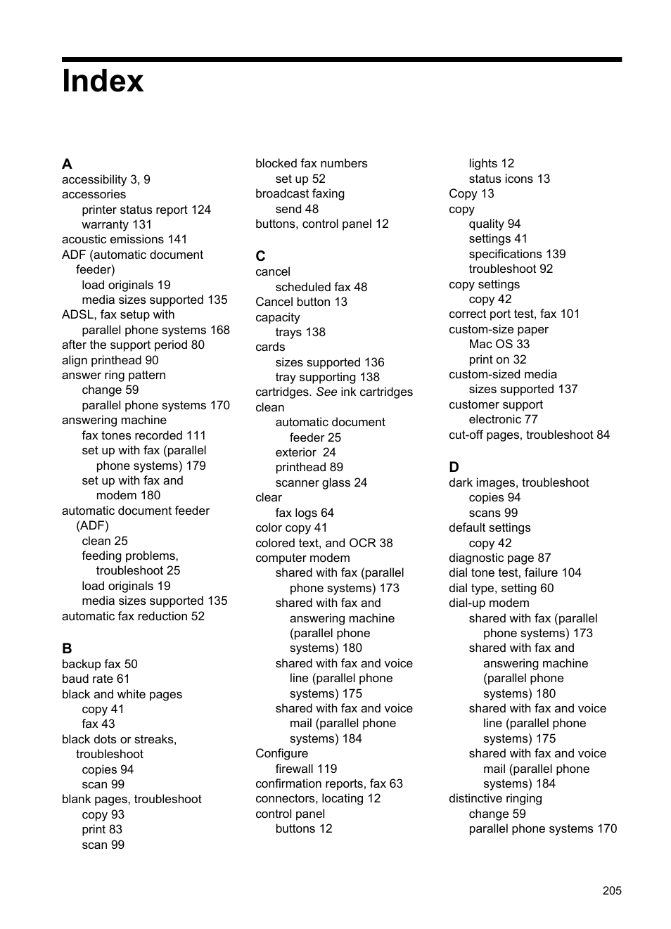 Index | HP Officejet 6600 e-All-in-One Printer - H711a H711g User Manual | Page 209 / 216
