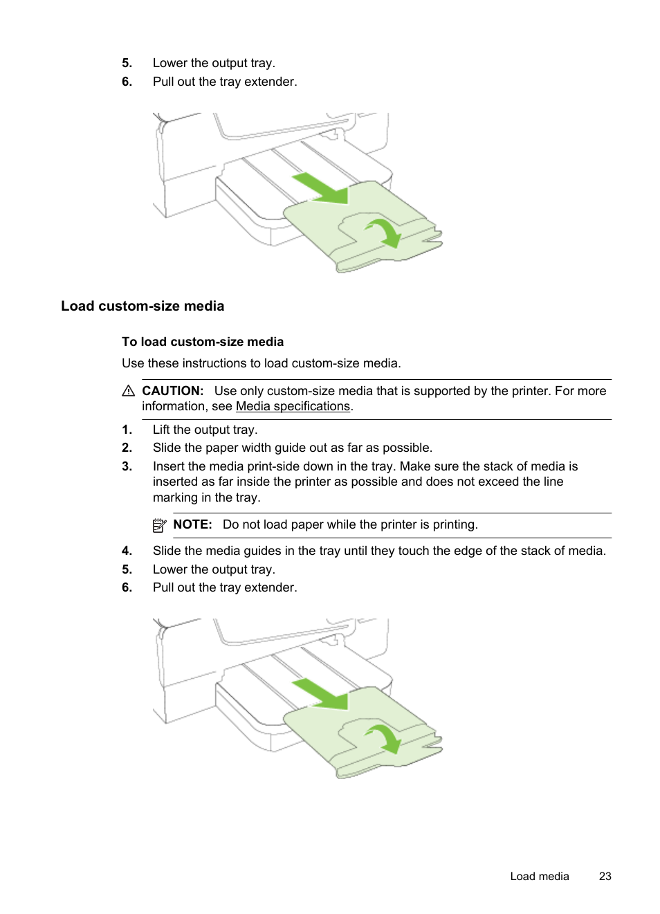 Load custom-size media | HP Officejet 6600 e-All-in-One Printer - H711a H711g User Manual | Page 27 / 216