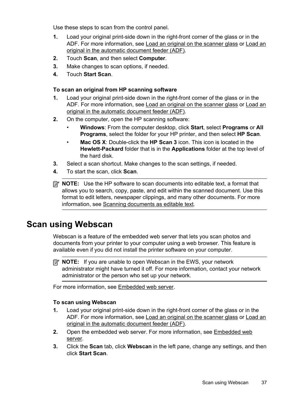 Scan using webscan | HP Officejet 6600 e-All-in-One Printer - H711a H711g User Manual | Page 41 / 216