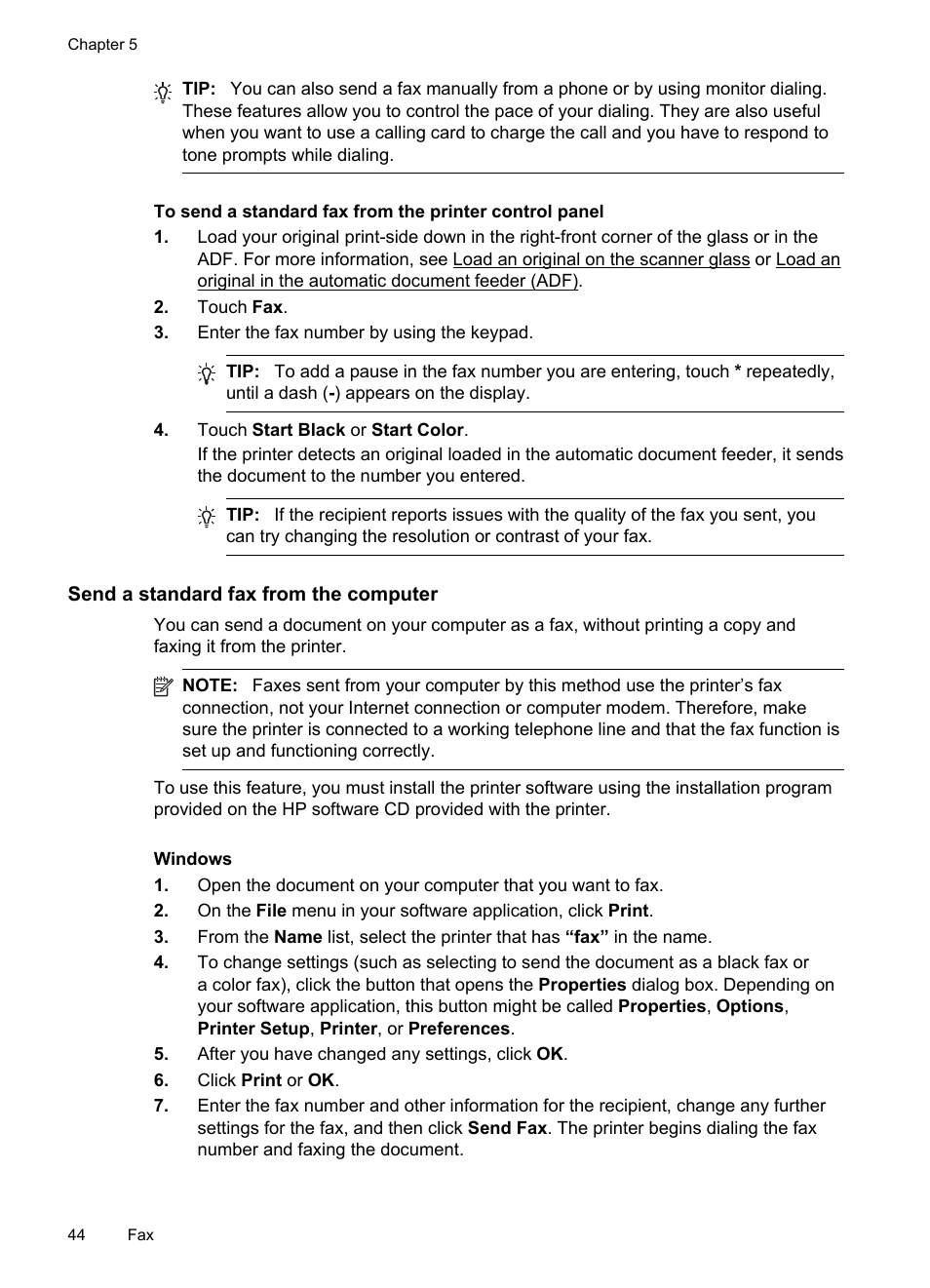 Send a standard fax from the computer | HP Officejet 6600 e-All-in-One Printer - H711a H711g User Manual | Page 48 / 216