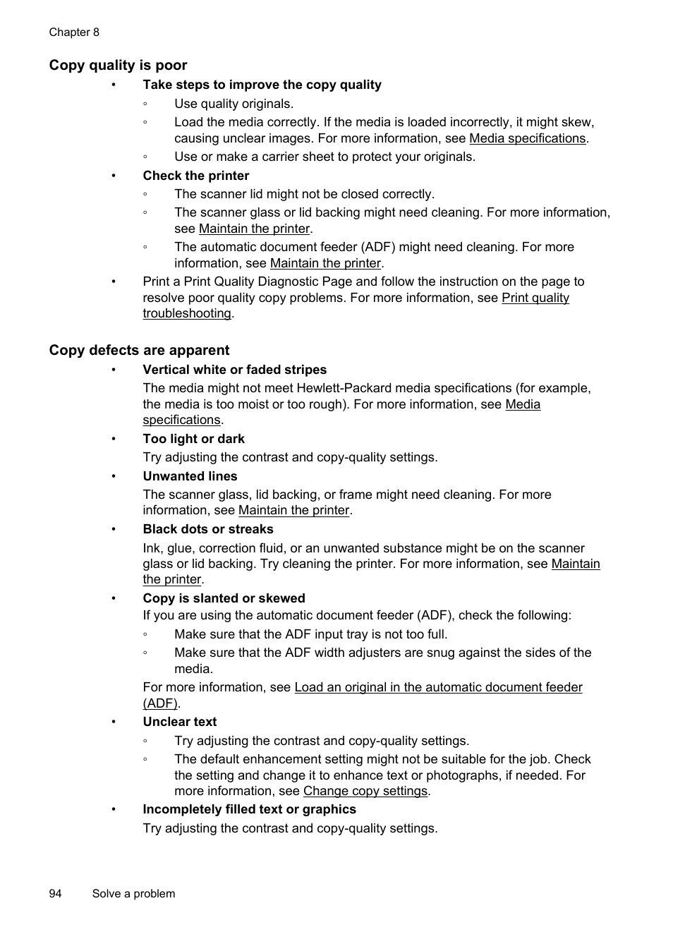 Copy quality is poor, Copy defects are apparent | HP Officejet 6600 e-All-in-One Printer - H711a H711g User Manual | Page 98 / 216