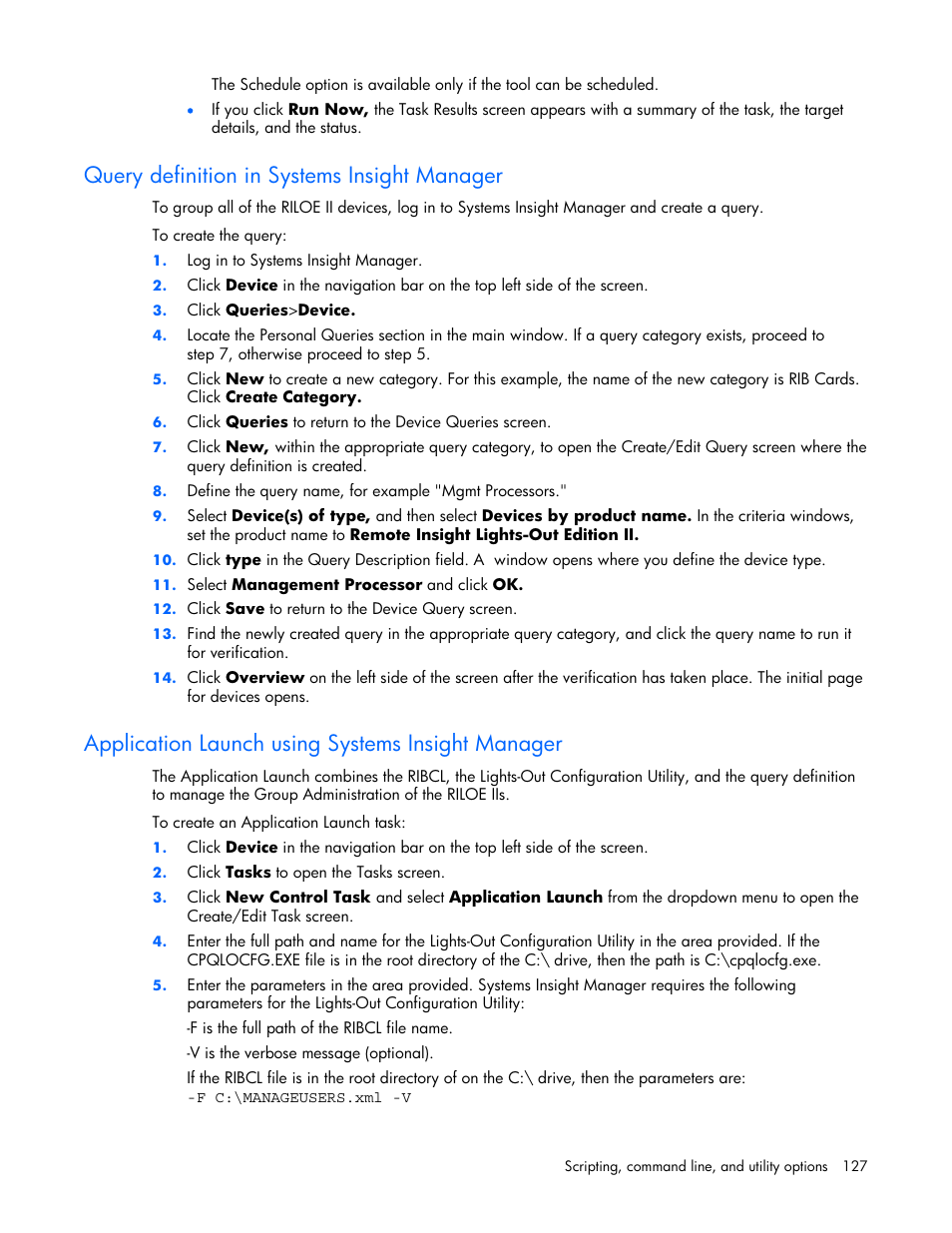 Query definition in systems insight manager, Application launch using systems insight manager, Launch | Funct | HP Remote Insight Lights-Out Edition II Board User Manual | Page 127 / 205