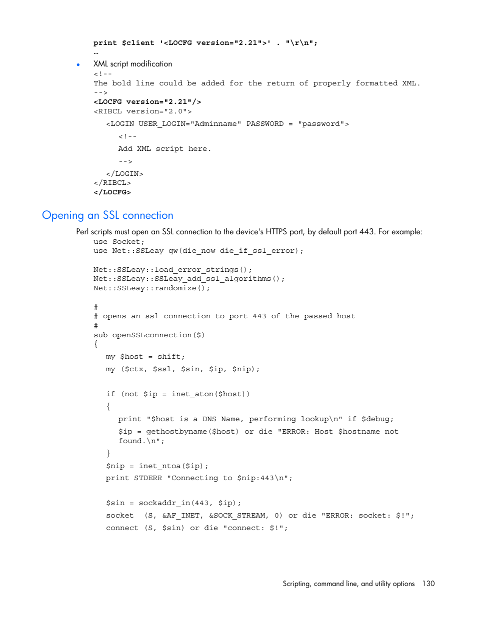Opening an ssl connection | HP Remote Insight Lights-Out Edition II Board User Manual | Page 130 / 205