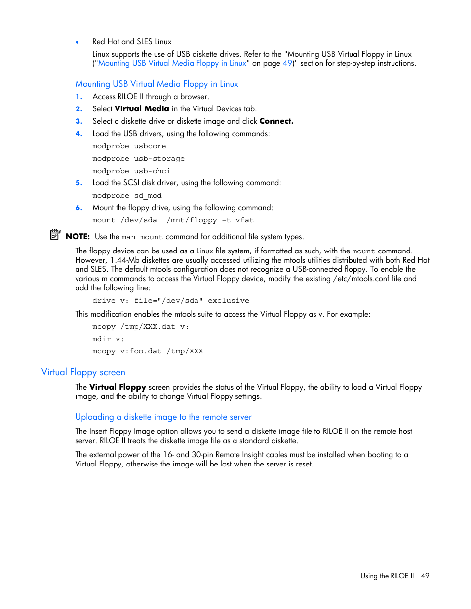 Virtual floppy screen | HP Remote Insight Lights-Out Edition II Board User Manual | Page 49 / 205