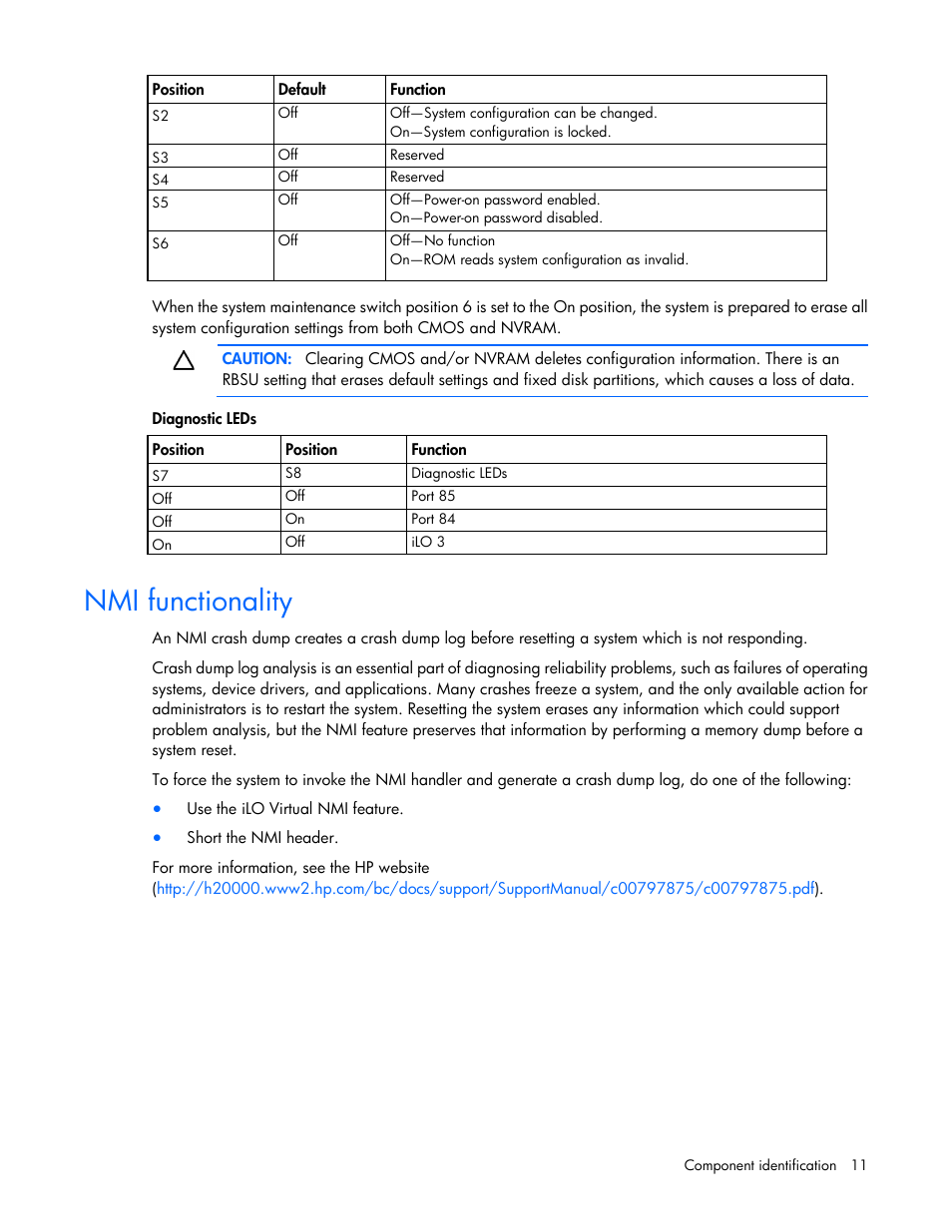 Nmi functionality | HP ProLiant SL335s G7 Server User Manual | Page 11 / 82