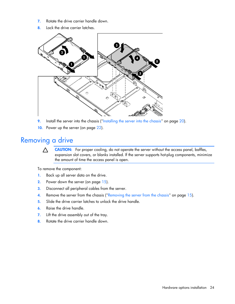 Removing a drive | HP ProLiant SL335s G7 Server User Manual | Page 24 / 82