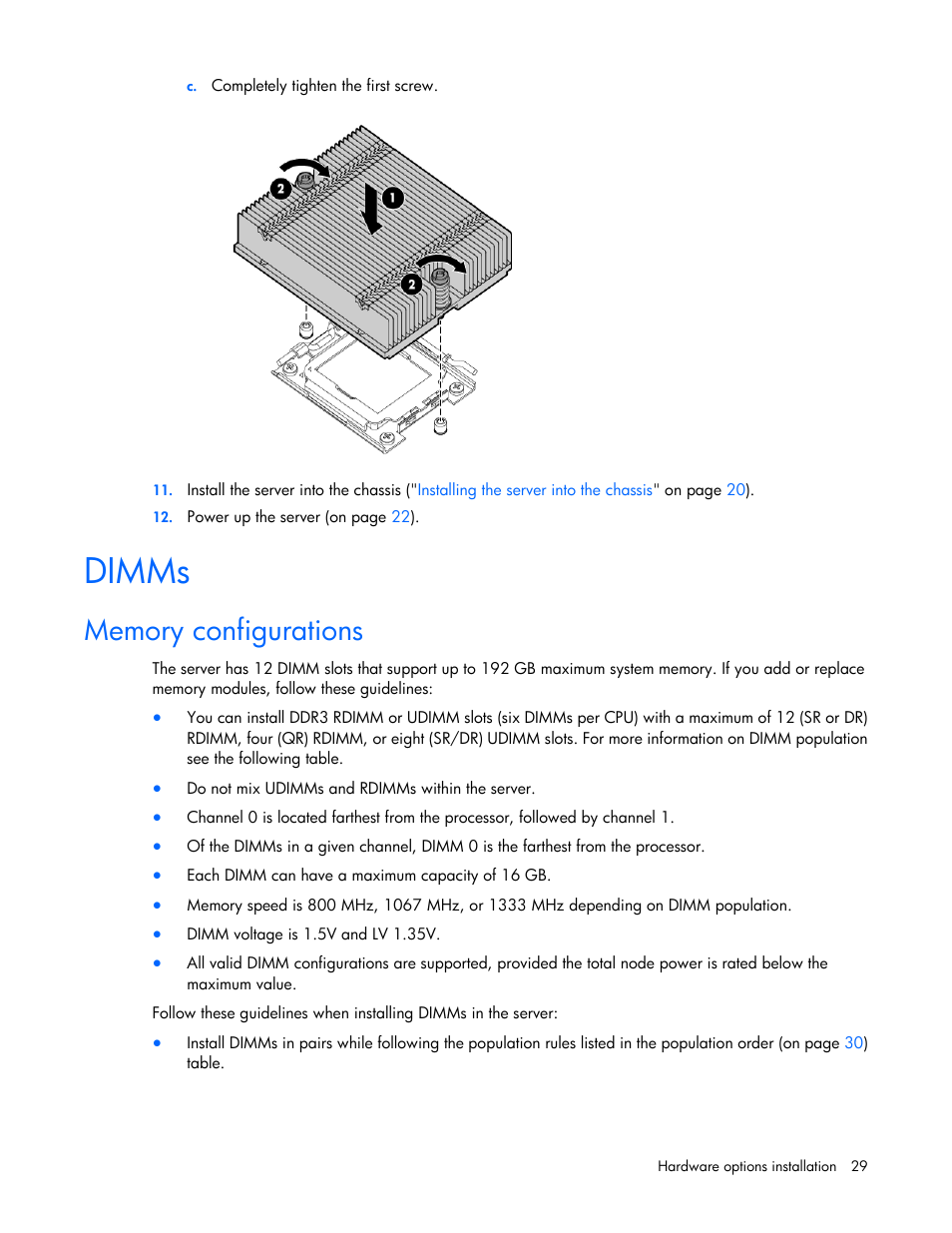 Dimms, Memory configurations | HP ProLiant SL335s G7 Server User Manual | Page 29 / 82