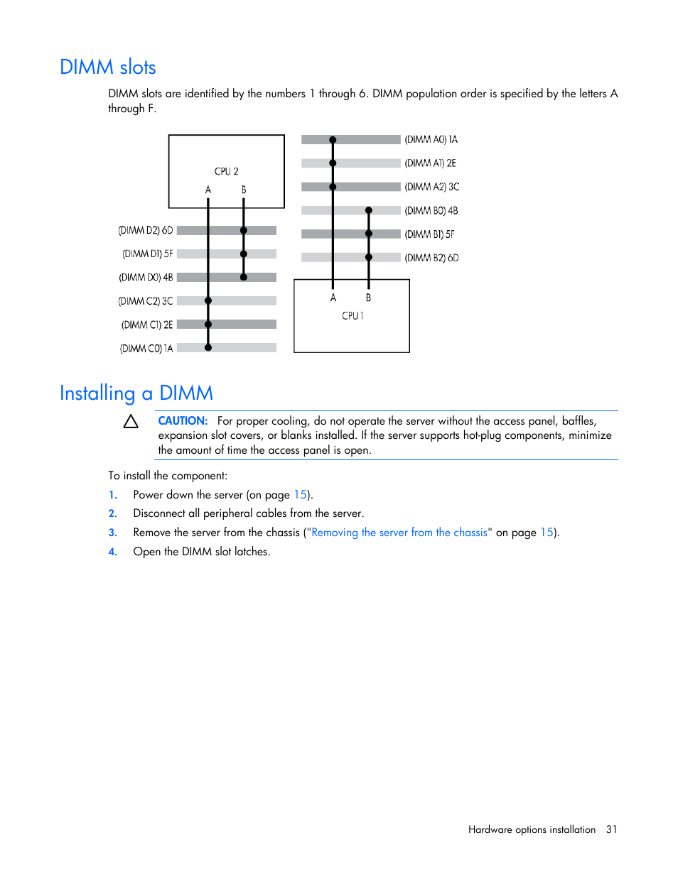 Dimm slots, Installing a dimm | HP ProLiant SL335s G7 Server User Manual | Page 31 / 82