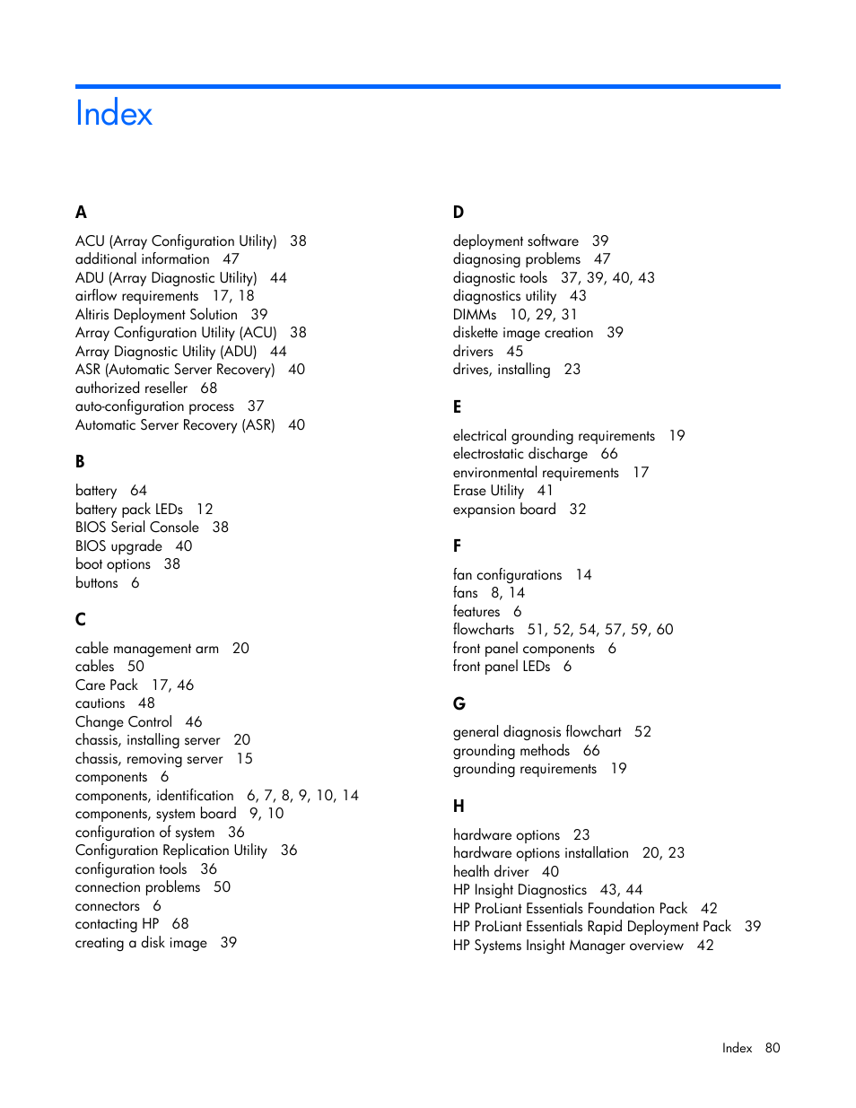 Index | HP ProLiant SL335s G7 Server User Manual | Page 80 / 82