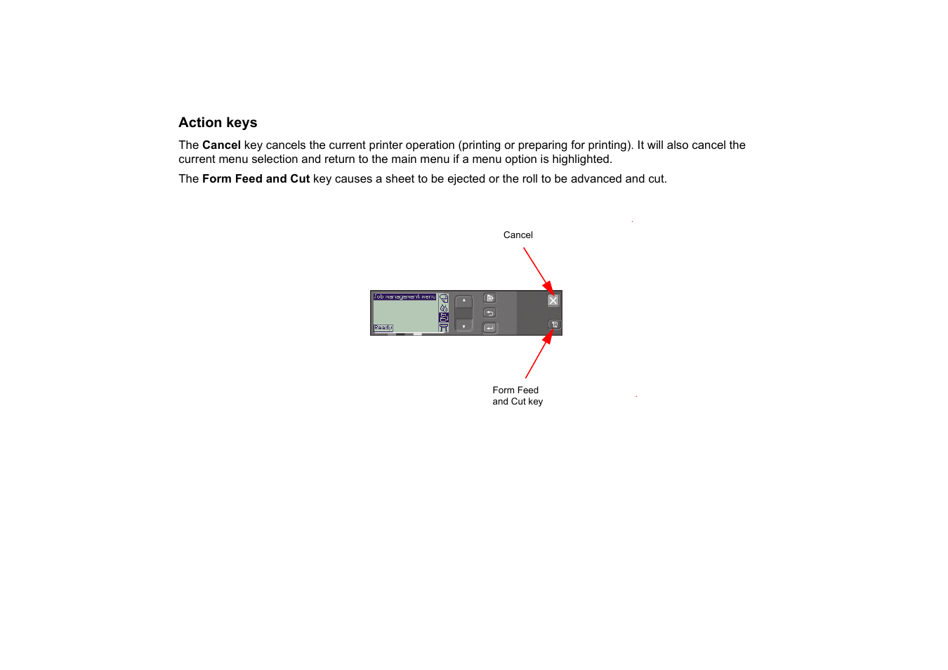 Action keys | HP Designjet 510 Printer series User Manual | Page 116 / 219