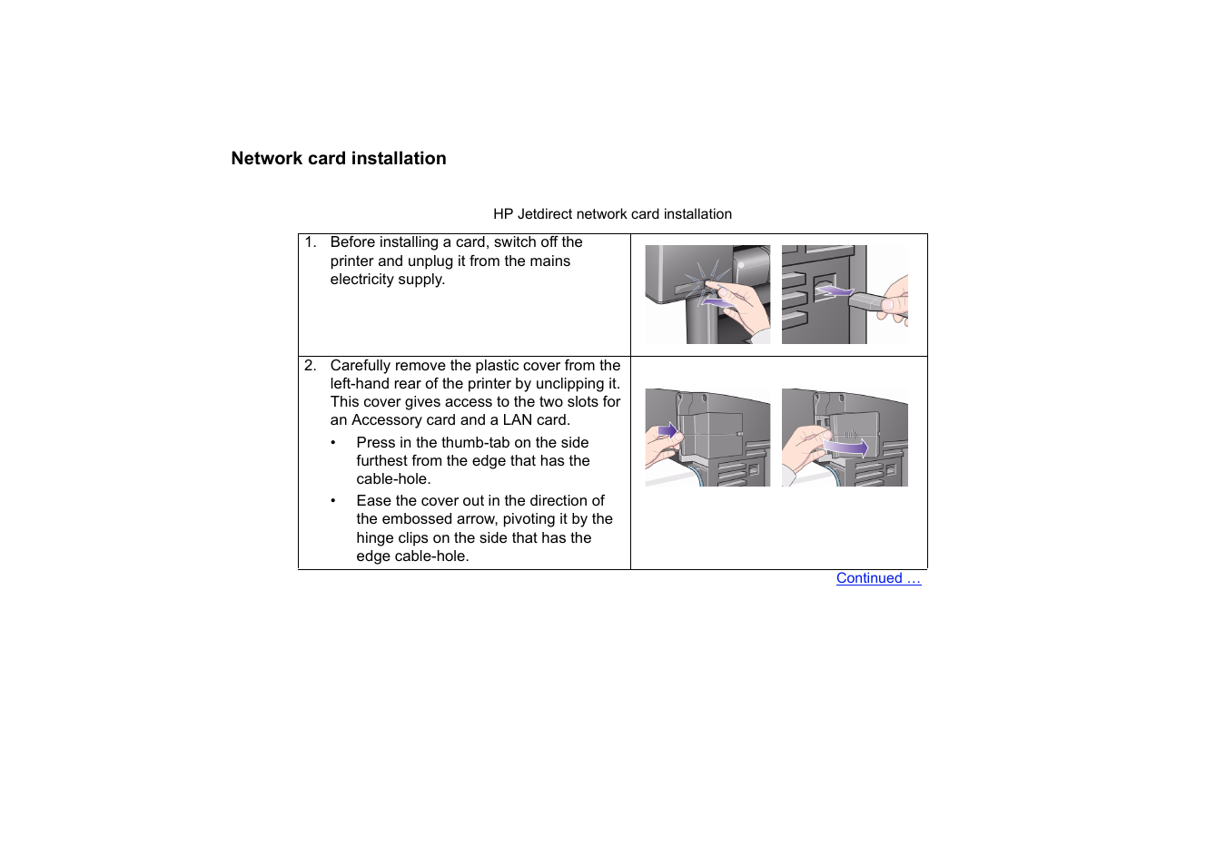 Network card installation | HP Designjet 510 Printer series User Manual | Page 188 / 219