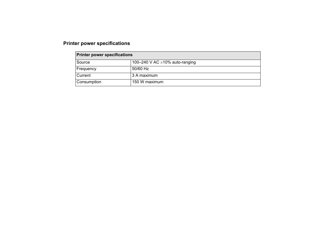 Printer power specifications | HP Designjet 510 Printer series User Manual | Page 198 / 219