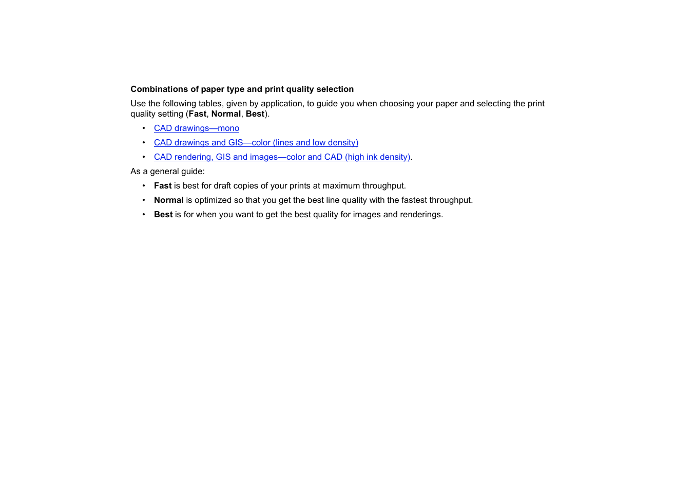 Combinations of paper type and, Print quality selection | HP Designjet 510 Printer series User Manual | Page 23 / 219