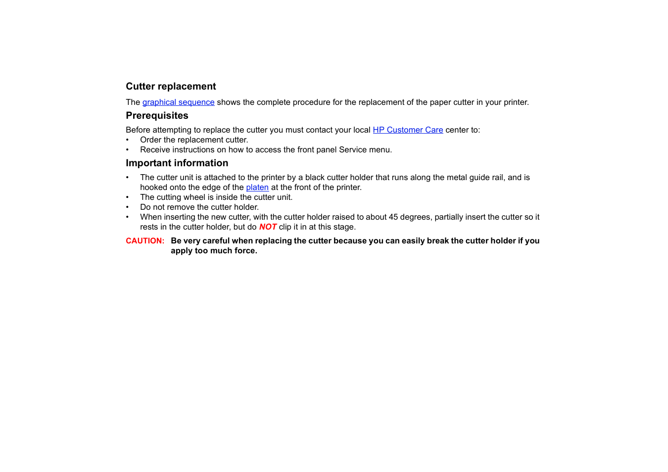 Cutter replacement, Prerequisites, Important information | HP Designjet 510 Printer series User Manual | Page 40 / 219