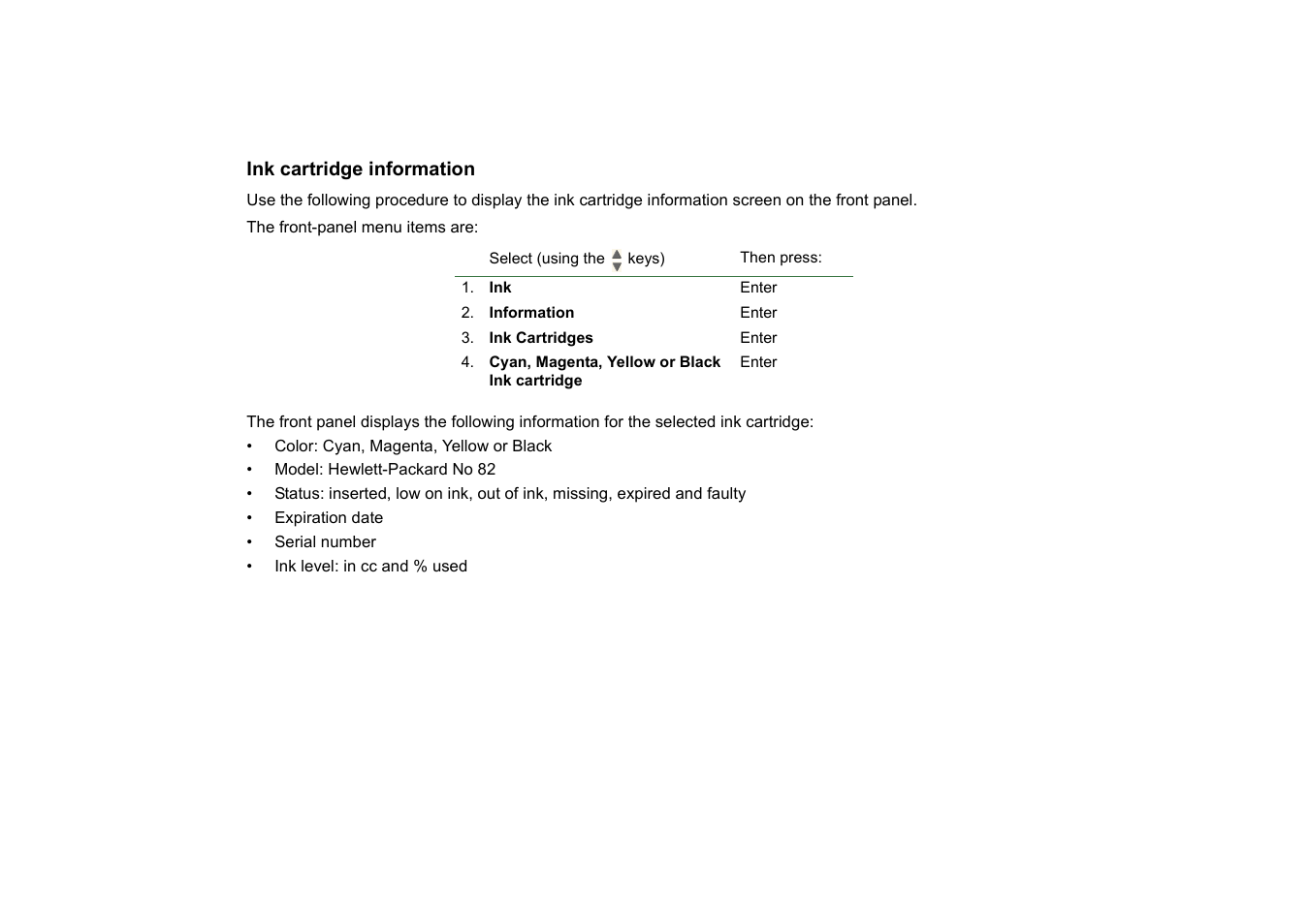 Ink cartridge information | HP Designjet 510 Printer series User Manual | Page 59 / 219