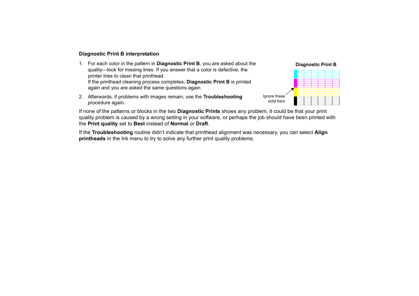 Diagnostic print b interpretation | HP Designjet 510 Printer series User Manual | Page 73 / 219