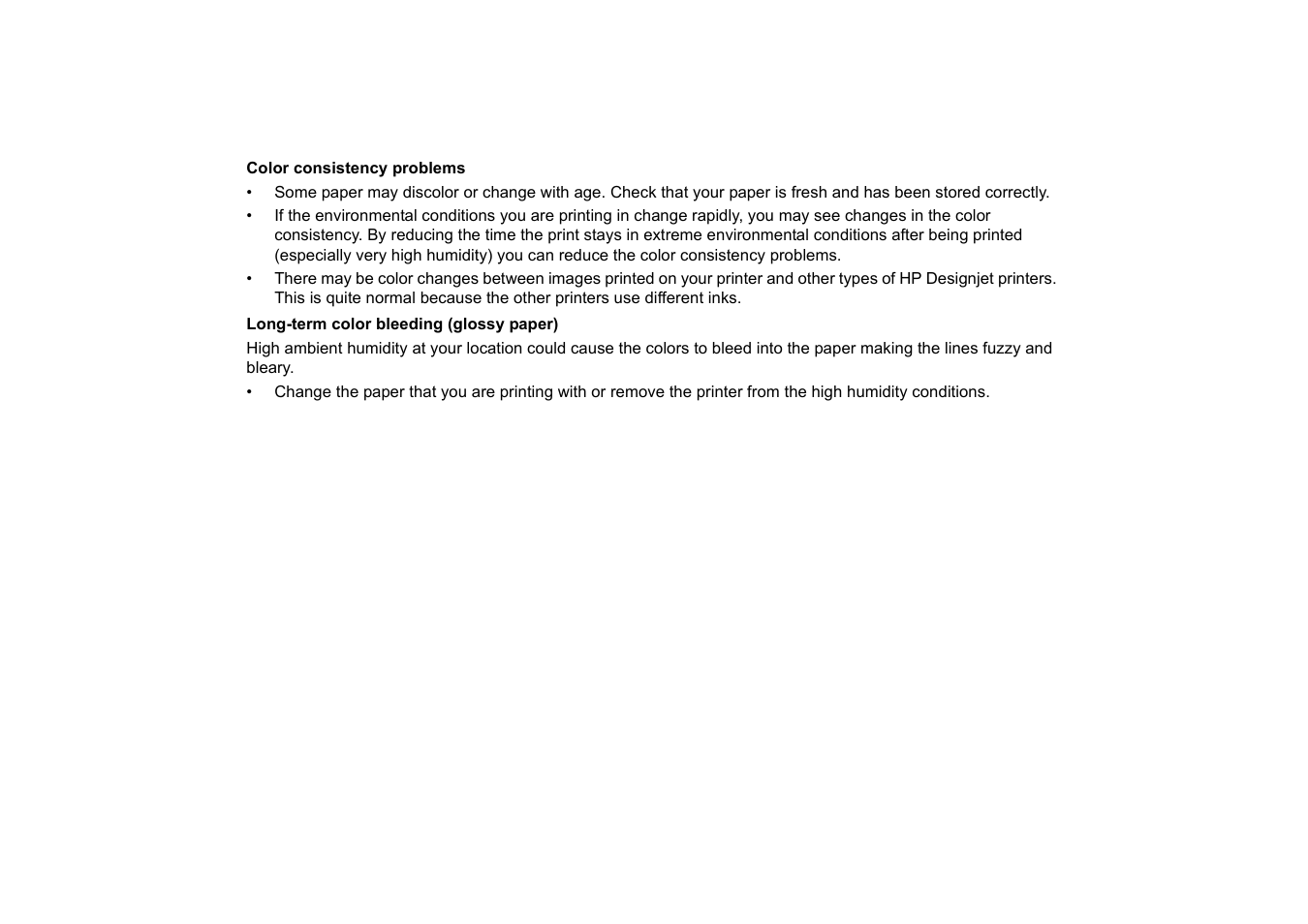 Color consistency problems, Long-term color bleeding (glossy paper) | HP Designjet 510 Printer series User Manual | Page 82 / 219