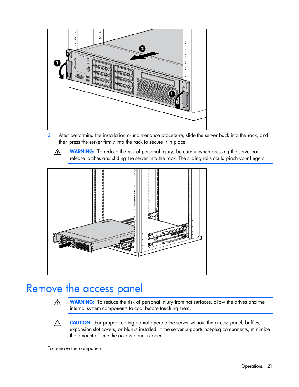 Remove the access panel | HP ProLiant DL385 G5p Server User Manual | Page 21 / 104