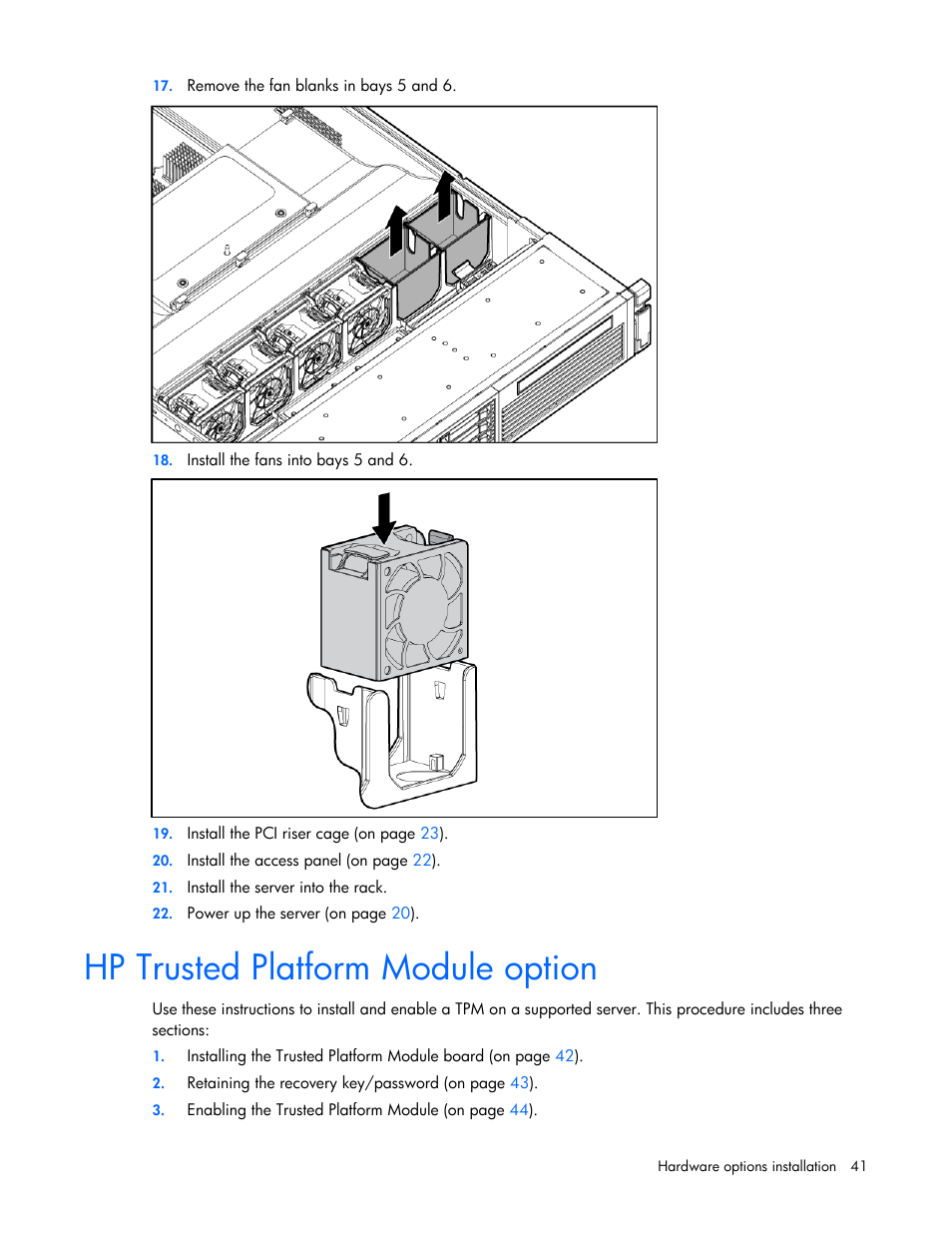 Hp trusted platform module option | HP ProLiant DL385 G5p Server User Manual | Page 41 / 104