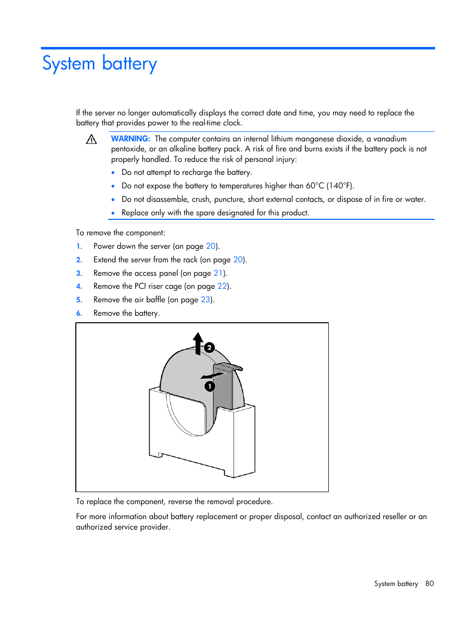 System battery | HP ProLiant DL385 G5p Server User Manual | Page 80 / 104