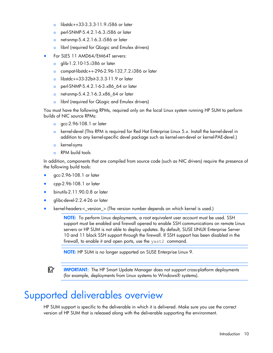 Supported deliverables overview | HP ProLiant Support Pack User Manual | Page 10 / 120