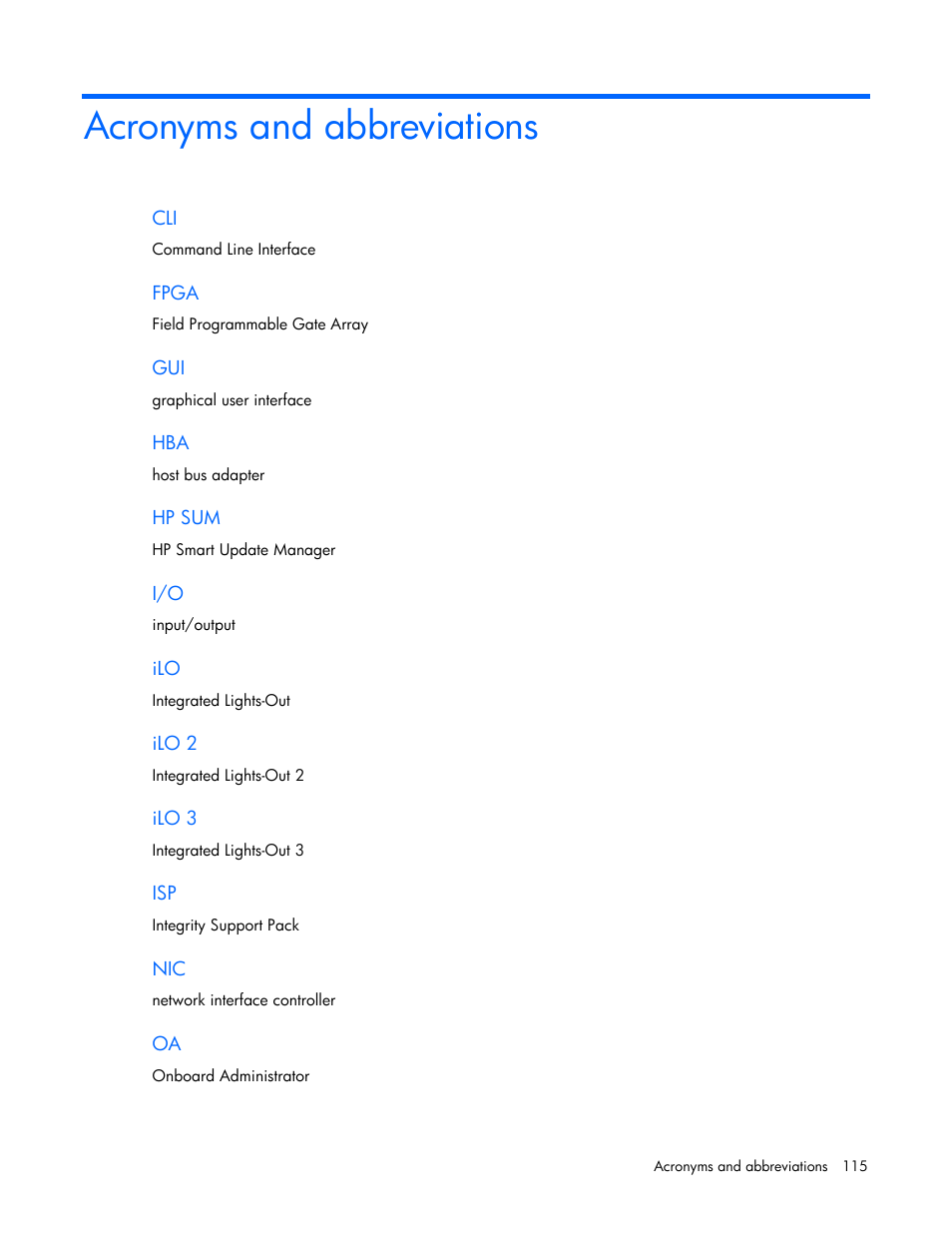 Acronyms and abbreviations | HP ProLiant Support Pack User Manual | Page 115 / 120