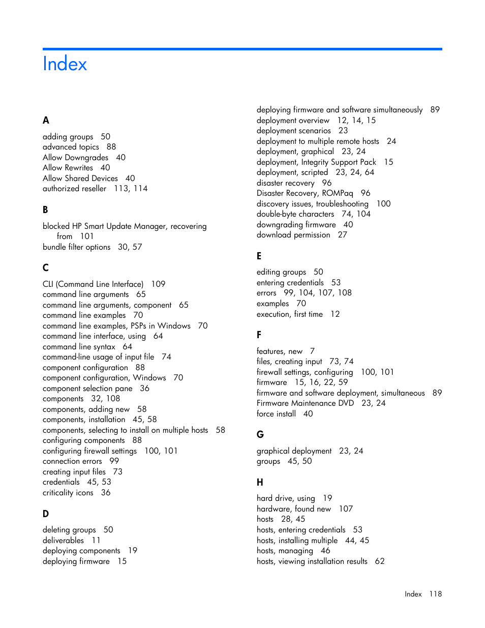 Index | HP ProLiant Support Pack User Manual | Page 118 / 120