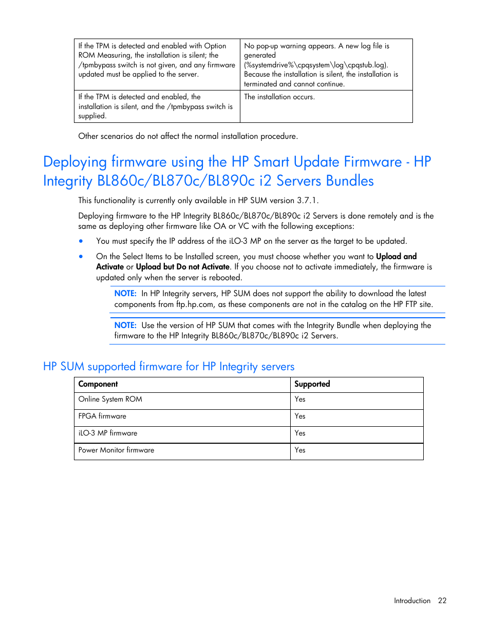 Hp sum supported firmware for hp integrity servers | HP ProLiant Support Pack User Manual | Page 22 / 120