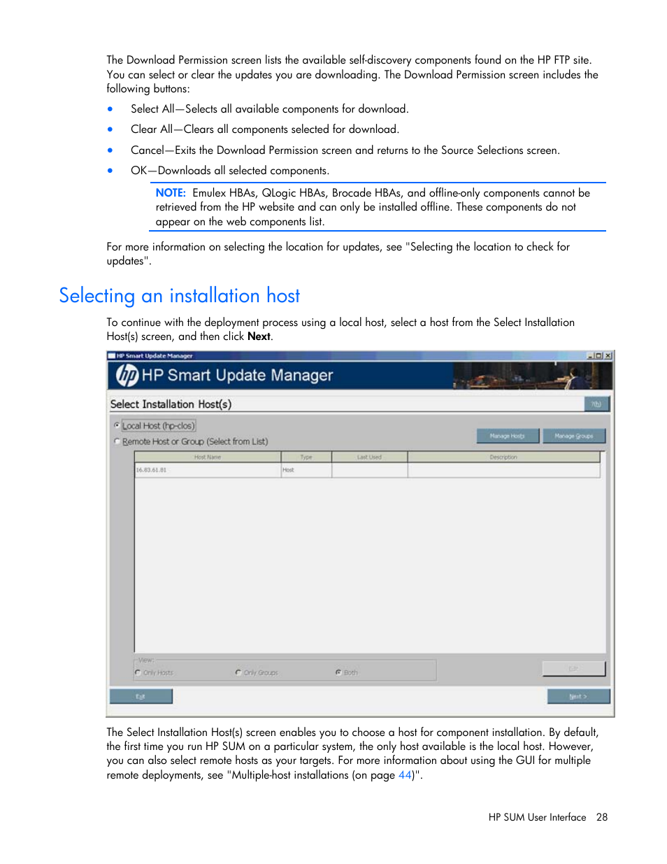 Selecting an installation host | HP ProLiant Support Pack User Manual | Page 28 / 120