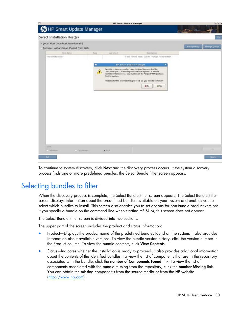 Selecting bundles to filter | HP ProLiant Support Pack User Manual | Page 30 / 120